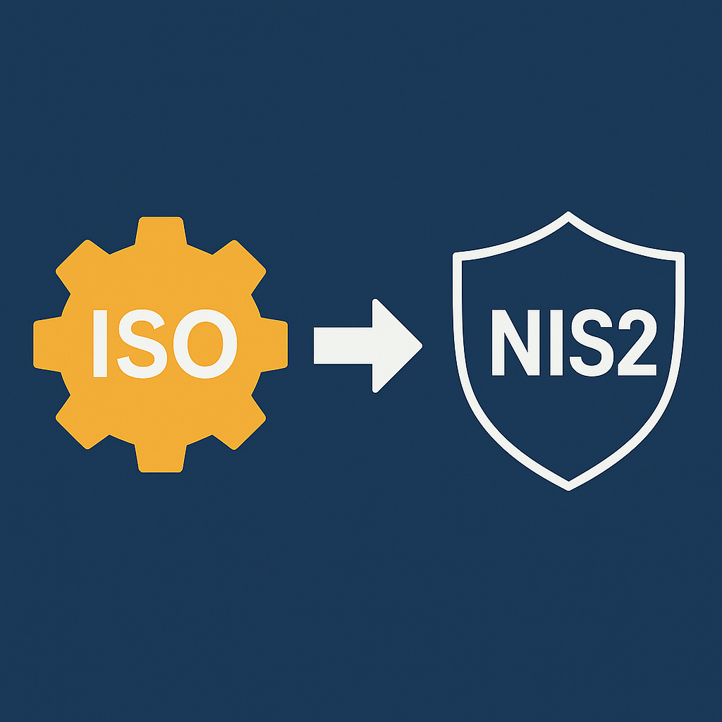 Infografika pokazująca przejście od normy ISO do wymagań dyrektywy NIS2